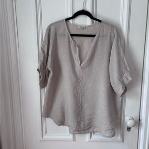 Women’s Orange Amore Made in Italy 100% Linen V neck Short Sleeve Tunic Top L/XL